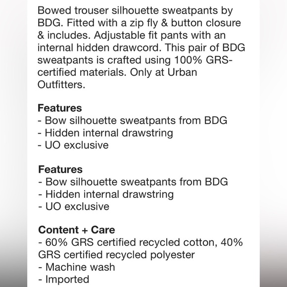 NWT Urban Outfitters BDG Bowed Trouser Silhouette Sweatpant size S - Picture 15 of 15